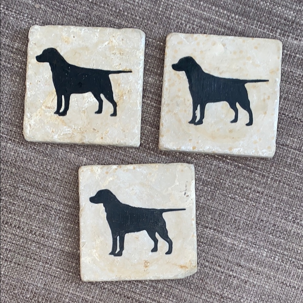 Dog Silhouette Stone Coasters - Cream and Black Set of 3